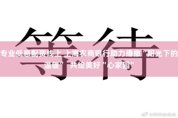 专业低息配资线上 上海农商银行助力播撒“阳光下的温暖”  共绘美好“心家园”