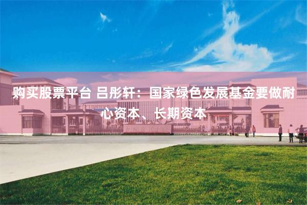 购买股票平台 吕彤轩:国家绿色发展基金要做耐心资本、长期资本